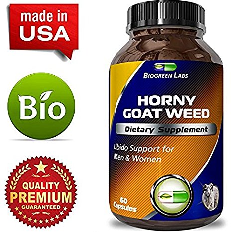 Horny Goat Weed Supplement for Women & Men - Natural Energy Booster Pills for Stamina and Performance - Pure Epimedium with Maca Root   Tongkat Ali   Panax Ginseng - 60 Capsules By Biogreen Labs
