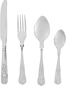 Russell Hobbs RH02850EU7 Verona Cutlery Set – 24 Piece, 18/10 Stainless Steel, 6 Place Settings, Includes, Forks, Knives, Tablespoons, Teaspoons, Patterned Handle, Dishwasher Safe, 50 Year Guarantee