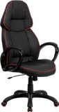 Flash Furniture CH-CX0248H01-VEN-GG High Back Black Vinyl Executive Office Chair with Red Pipeline Border