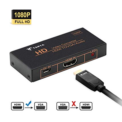 HDMI to VGA Adapter Video Converter with Audio Adapter for Computer, Desktop, Laptop, PC, Monitor, Projector, HDTV, Chromebook, Raspberry Pi, Roku, Xbox Come with 3.5mm Audio Cable and USB Cable