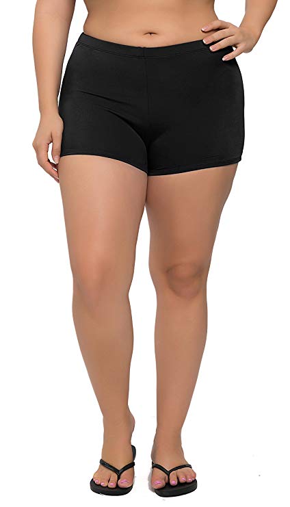 ATTRACO Womens Plus Size Solid Swim Bottom Swim Shorts Bathing Beach Bottom