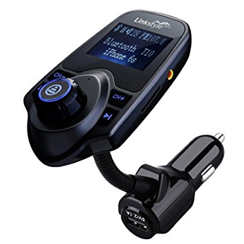 Car Bluetooth FM Transmitter LinkStyle Wireless In-Car FM Radio Adapter Car Kit with USB Power Charger Adapter, Hands Free Calling MP3 Player for iPhone iPad Samsung Android