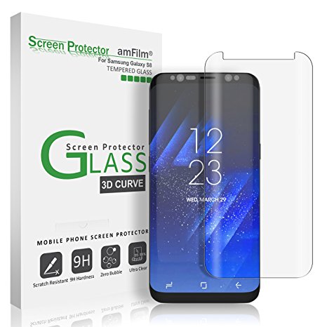 Galaxy S8 Glass Screen Protector, amFilm Full Screen [Case Friendly] Dot Matrix 3D Curved Tempered Glass Screen Protector for Samsung Galaxy S8 [Clear] [Bubble Free Guarantee]