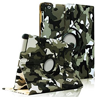 FINTIE (Camouflage Black) 360 Degree Stylish Rotating Magnetic Case Smart Cover With Swivel Stand For Apple iPad 4th Generation Retina Display / the new iPad 3 / iPad 2 (Wake/sleep Function)