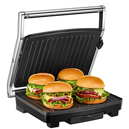 Deik Sandwich Toaster, Panini Grill with Temperature Control, 4-Slice Extra Large Sandwich Press for Family, 2000W Non-Stick Coated Plates and Removable Drip Tray, Stainless Steel