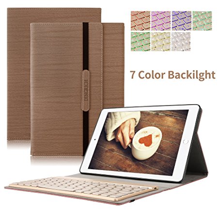 New iPad Pro 10.5 Keyboard Case,Dingrich Trifold Protective Stand Auto Sleep Wake up Smart Cover with 7 Color Backlit Aluminum Bluetooth Keyboard for 2017 New iPad Pro 10.5 inch (Brown)