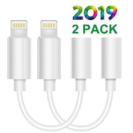 Lighting to 3.5 mm Headphone Adapter Earphone Earbuds Adapter Jack 2 Pack,Convenient and Rapid,Compatible with Apple iPhone 11 Pro Max X/XS/Max/XR 7/8/8 Plus Plug and Play Cell Phone Minutes