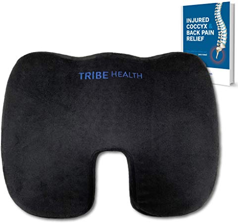 Tribe Health™ – Memory Foam Coccyx Cushion for Pain and Pressure Relief – Deep Comfort Orthopedic Design for Sciatica, Tailbone and Hip Pain. in Your Car, Home or Office Chair. UK Based Company.