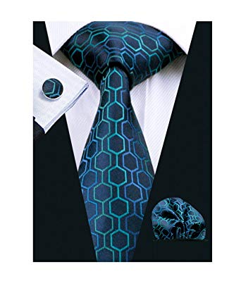 Barry.Wang Mens Ties Novelty Silk Tie Hanky Cufflinks Set Woven Designer