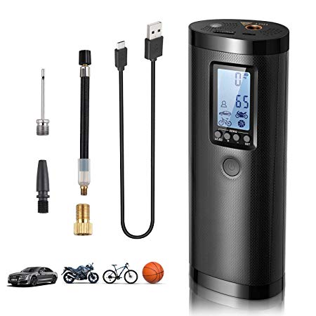 Portable Air Compressor Mini Electric Air Inflator 2000mAh Rechargeable Lithium Battery with Digital LCD LED Light for Ball and Car Bicycle Tires by Vastar