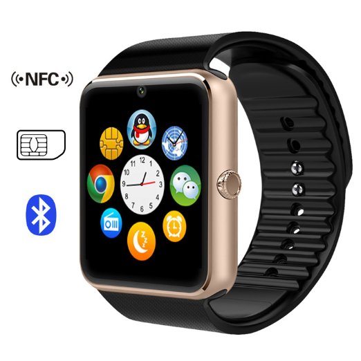 007plus GT08 Bluetooth Smart Watch Wrist Watch Phone with SIM Card Slot and NFC Smart Health Watch for Android Samsung HTC and IOS Apple iphone Smartphone-Black