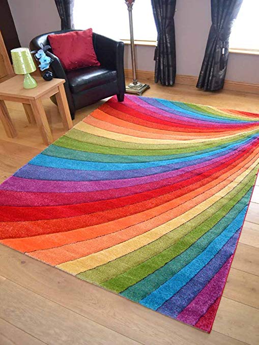 Candy Multicoloured Rainbow Design Rug. Available in 6 Sizes (160cm x 220cm)