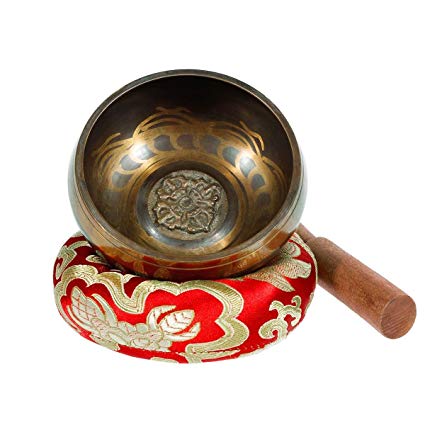 Singing Bowl - Exqline Silent Mind Tibetan Singing Bowl Set 11.5 CM, Great For Mindfulness Meditation, Relaxation, Stress & Anxiety Relief, Yoga, Zen, Perfect Spiritual Gift Red