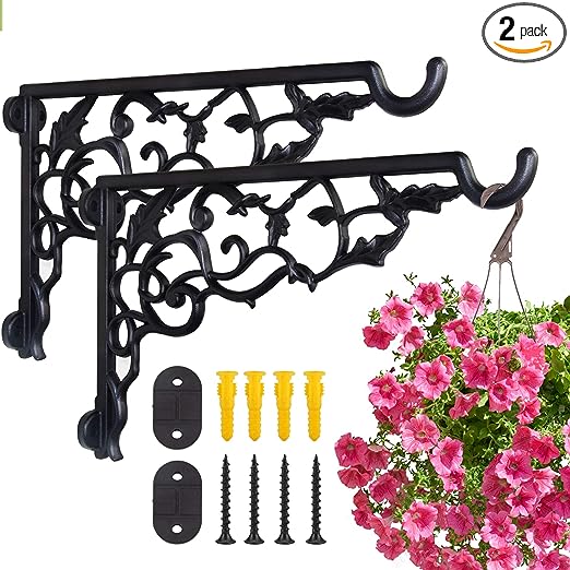 Fashion&cool Heavy Duty Hanging Plant Brackets, 2 Pcs 13" Hand Forged Wall Mount Bracket Durable Rust-Resistant Hummingbird Plant Hanger Hook for Hanging Plants Bird Feeder Lantern Wind Chimes