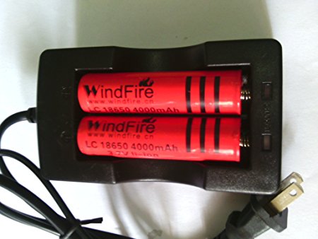 WindFire 2X 18650 4000mAh 3.7V Rechargeable Li-Ion Battery   18650 battery wall Charger Combo