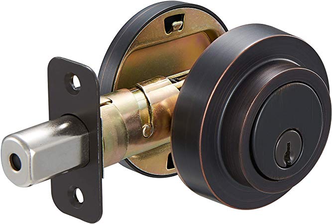 AmazonBasics Contemporary Round Deadbolt Door Lock, Single Cylinder, Oil Rubbed Bronze