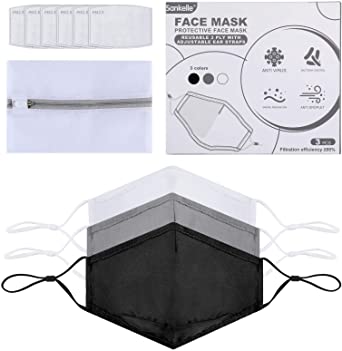 Reusable Cloth Face Masks with Adjustable Nose Wire & Ear Loops - Washable Cotton Mouth Mask 3 Layers