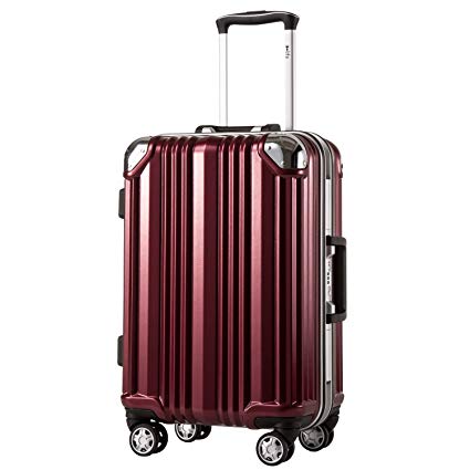 Coolife Luggage Aluminium Frame Suitcase with TSA Lock 100% PC (L(28in), Wine red)