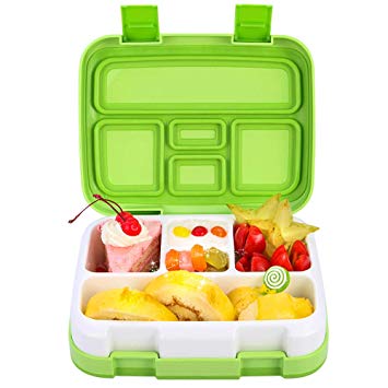 Bento Box for Kids School Lunch Box DaCool Upgraded Toddler Lunch Container with Spoon 5-Compartment Leak Proof Durable, Meal Fruit Snack Packing for Picnic Outdoors, Microwave Safe BPA-Free - Green