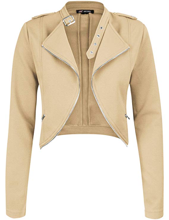 Michel Womens Fleece Jacket Classic Crop Rider Zip UP Jacket