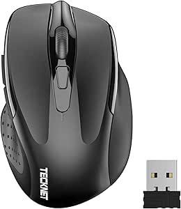 TECKNET Rechargeable Wireless Mouse, 2.4G Silent Mouse, Quiet Click, 6 Adjustable 4800 DPI, Cordless Computer Mouse, Ergonomic Mouse for Laptop, 6 Buttons USB Mouse for Chromebook, Ergo Grip - Black