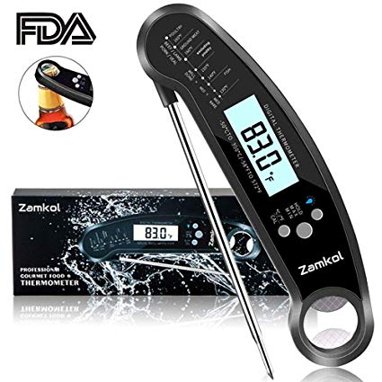 Digital Cooking Thermometer, Zamkol Meat Thermometer for Grilling Waterproof Function lnstant Read Thermometer with Calibration and Blacklight Function for Food, BBQ, Grill, Tea,Milk