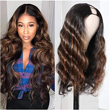 Beauty Forever T30 Ombre Colored 2"x4" U Part Wig Body Wave Human Hair Wigs for Women,Brazilian Human Hair Glueless Full Head Clip in Half Wig 150% Density Middle Part 18 Inch
