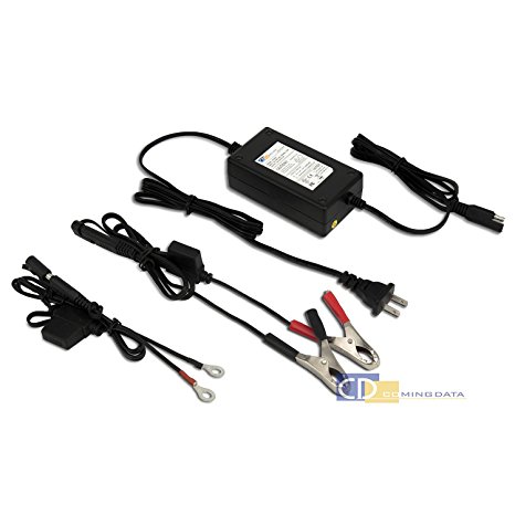 Coming Data DC 24V 2.5 Amp Lead Acid Battery Charger Maintainer Quick Connect Alligator Clips & Ring Terminal Connector (UL Certified)