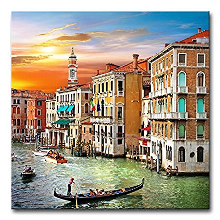 Modern Canvas Painting Wall Art The Picture For Home Decoration Scenic Views Of Venice Canal Boat Italy Town Landscape Print On Canvas Giclee Artwork For Wall Decor