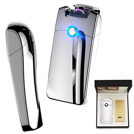 Arc Lighter Plasma Electronic Lighters USB Rechargeable Tesla Electric Lighter Windproof Flameless Lighter(Silver)