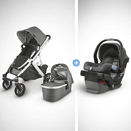 UPPAbaby Vista V2 Stroller - Jordan (Charcoal Melange/Silver/Black Leather)   Mesa Infant Car Seat - Jordan (Charcoal Melange) Merino Wool