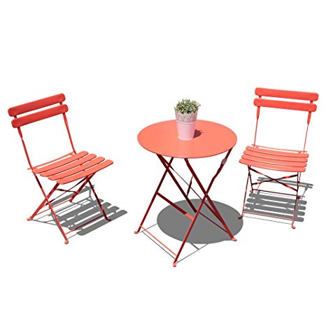 Orange Casual Outdoor 3 Pieces Patio Bistro Set Folding Steel Furniture Balcony Table and Chairs Sets, Orange