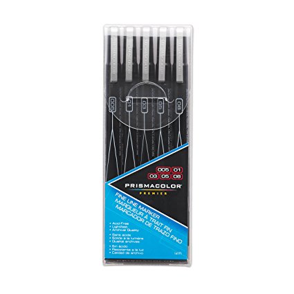 Prismacolor Premier Fine Line Illustration Markers, Assorted Fine Tips, Black, 5-Count