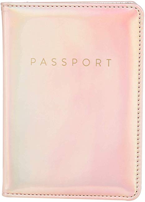 Leminimo Hologram Passport Cover Holder With RFID Blocking – Metallic Pink Passport Case Travel Wallet