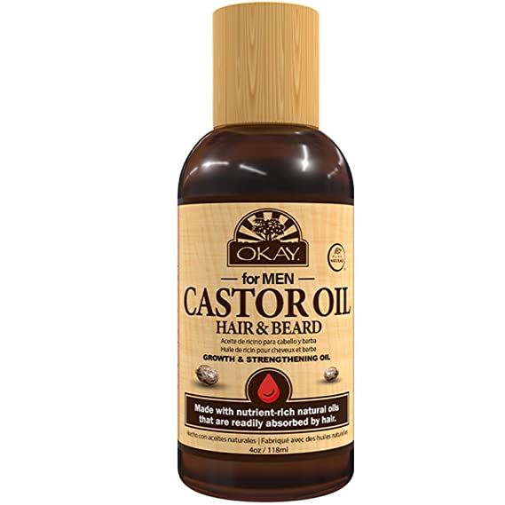 OKAY | Men's Castor Oil Beard and Hair Growth Oil | For All Hair Types & Textures | Stimulates Hair Growth | Readily Absorbed  | Free of Silicone & Paraben , Brown , 4 oz