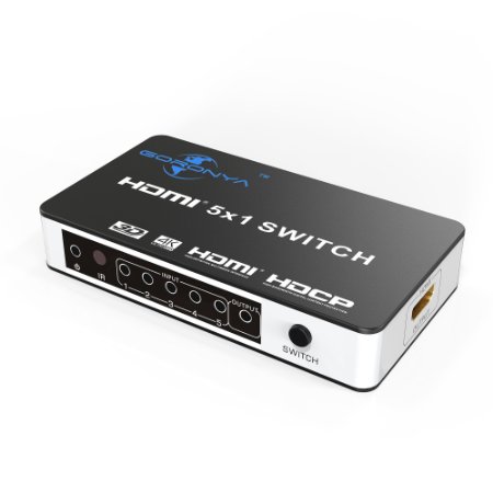 Goronya High Quality 5 Ports HDMI Switch | 4K x 2K HDMI 5x1 Powered Switch with IR Wireless Remote and Power Adapter