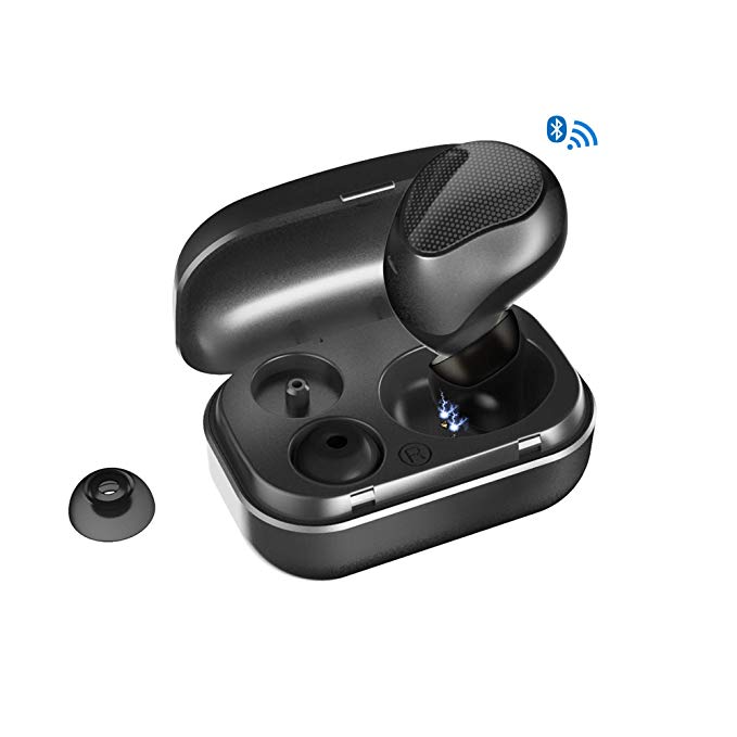 Wireless Earbuds True Bluetooth 4.2 Touch Mini Invisible Sport Headphone HiFi Stereo Earphones in-Ear IPX7 Wateproof 6Hr Playtime with Mic and Charging Case for iPhoneX/Xs Max,Samsung(Black)