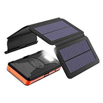 Solar Charger 25000mAh X-DRAGON Portable Power Bank with 4 Solar Panels Waterproof External Backup Battery Pack with Dual USB Outputs & Inputs, LED Flashlight for Smartphones, Tablets and More