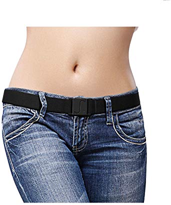 JASGOOD No Show Belt Adjustable Elastic Flat Belt with Patented Buckle for Women Jeans Dresses Fit US Size Below 14