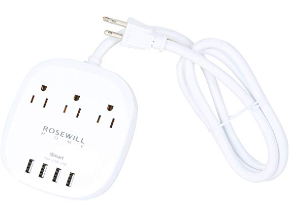 Rosewill Power Strip Protector 3 Outlets & 4 Smart USB Charging Ports (5V / 4.5A), Wh81 B5 3.28 Feet Power Strip Cord, Charging Station