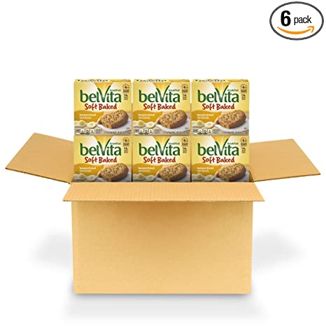 belVita Soft Baked Breakfast Biscuits, Banana Bread Flavor, 6 Boxes of 5 Packs (1 Biscuit Per Pack)