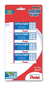 Pentel Hi-Polymer Block Eraser, Large, White, Pack of 4 (ZEH10BP4)