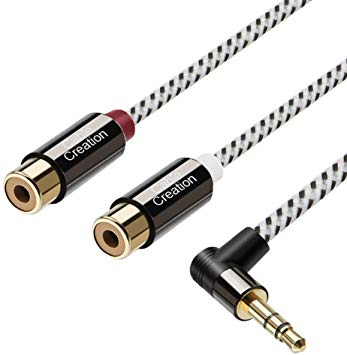 3.5mm to 2RCA Female Cable, CableCreation 3ft Angle 3.5mm Mini-Jack to RCA Stereo Audio Y Cable Gold Plated, Compatible iPhone,iPod,MP3,Tablets,HiFi Stereo System, Speaker Black and White/0.92m