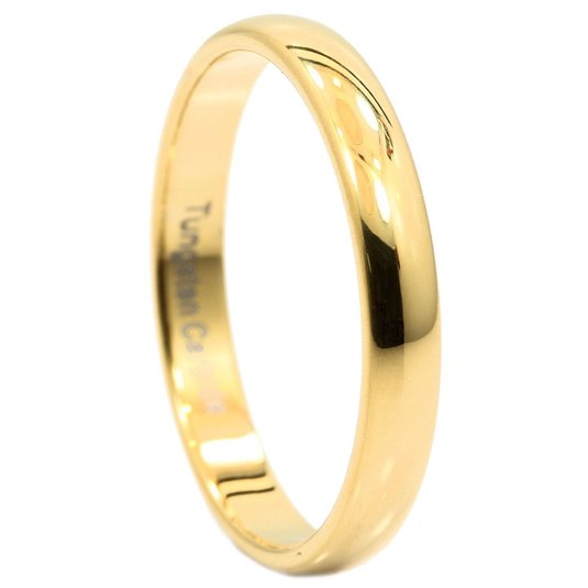 3mm Gold Plated Polished Tungsten Carbide Wedding Ring Classic Half Dome Band
