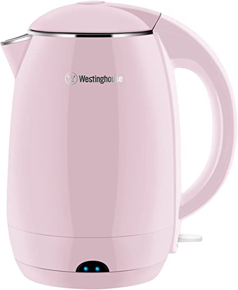 Westinghouse Electric Cordless Kettle - Crafted with 1.8L Capacity, Double Wall Housing, Auto Shutoff, Stainless, Steel Interior, Concealed Heating Element, and 360° Swivel Base and Cord Storage (Pink)