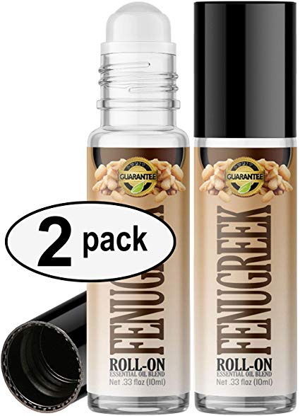 Fenugreek Roll On Essential Oil Rollerball (2 Pack - Pure Fenugreek Oil) Pre-diluted with Glass Roller Ball for Aromatherapy, Kids, Children, Adults Topical Skin Application - 10ml Bottle