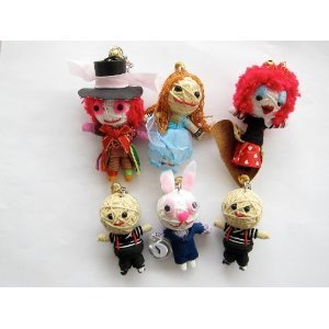 Alice in Wonderland 6 x Voodoo String Doll Keychain Set by String Doll World