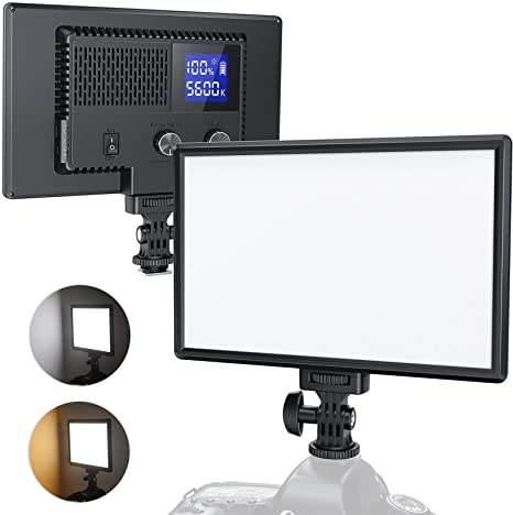 RALENO LED Camera Video Light, Built-in Rechargeable Batteries 3200K-5600K Dimmable Two-Tone and Brightness CRI95  Ultra Thin Video Light with LCD Display for Babies YouTube Interview Portrait