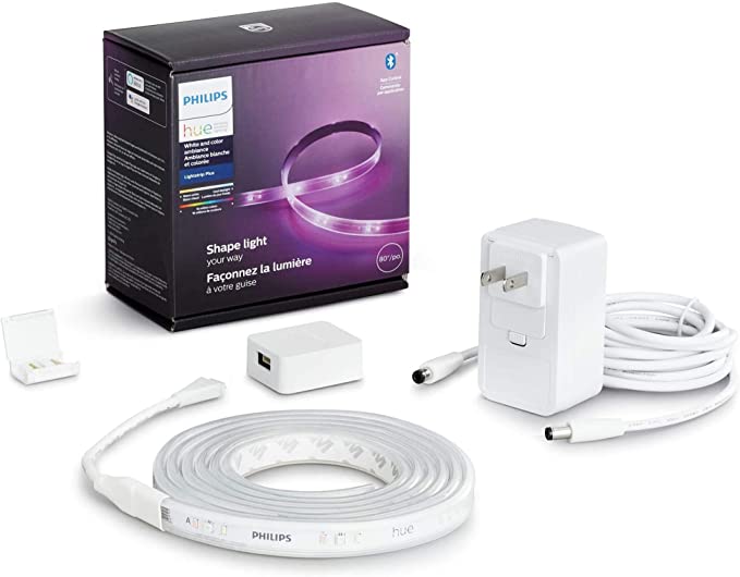 Philips Hue Bluetooth Smart Lightstrip Plus 2m/6ft Base Kit - White and Color Ambiance Family Christmas Holiday - Voice Compatible with Amazon Alexa, Apple Homekit and Google Home - BROAGE Power Cord