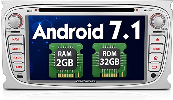 PUMPKIN Android 7.1 Car Stereo DVD Player for Ford Focus Mondeo Galaxy S-max,Fast-boot Car Radio with Sat Nav - Support GPS, DAB  WIFI,Subwoofer,Mirro Link and AV Out